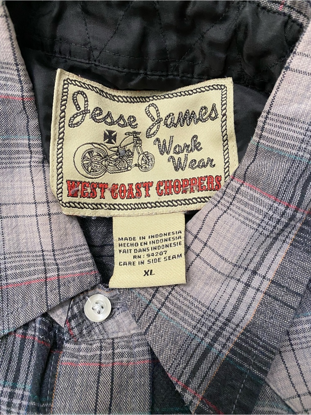 Vintage Jesse James West Coast Choppers Flannel Pearl Snap Moto Shirt - XL - Picture 4 of 4